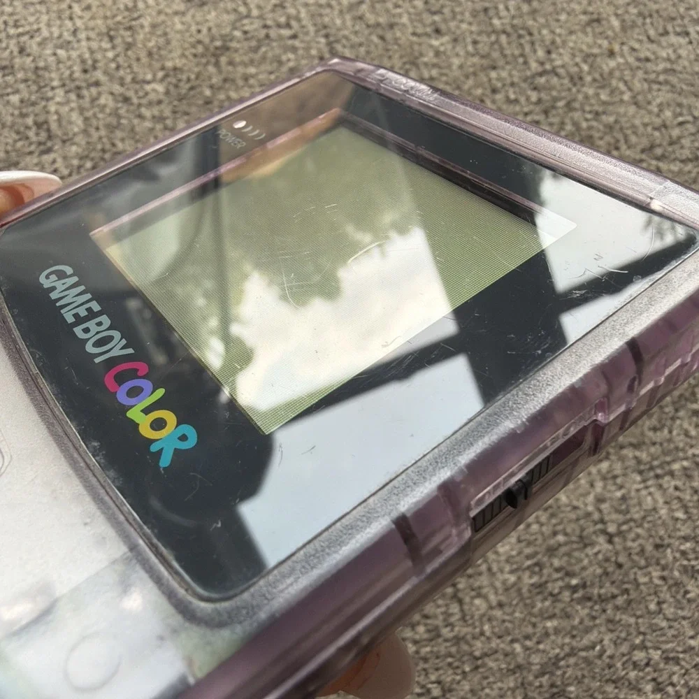 Nintendo Game Boy Color Atomic Purple Console Lot w/ Games & Worm Light- WORKING